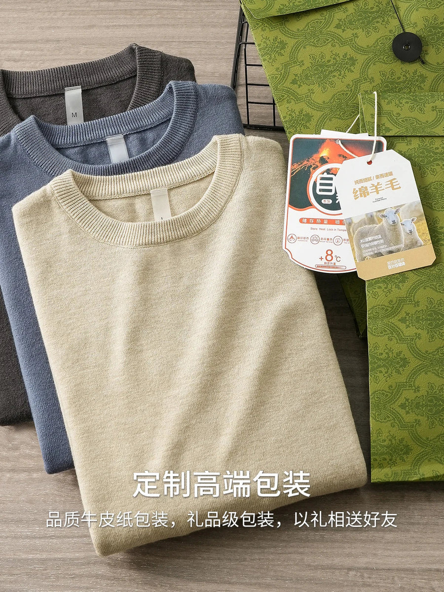 Maglione da uomo girocollo a maniche lunghe, lavorato a maglia fine, tinta unita