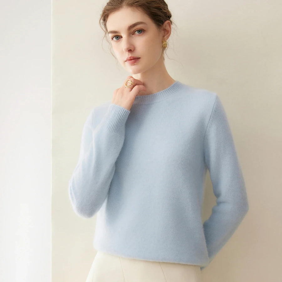 Pull en maille ras du cou manches longues femme - Blanc cassé