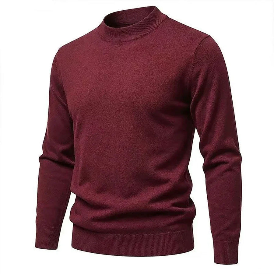 Maglione da uomo a collo alto a coste, maniche lunghe, tinta unita