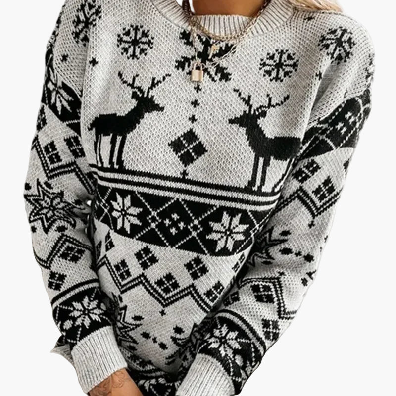 Dames kersttrui met rendier- en sneeuwvlokmotief, casual en feestelijke stijl