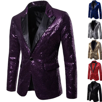 Chaqueta de noche para hombre con lentejuelas multicolores, estilo festivo para eventos y fiestas