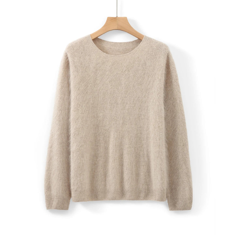 Kuscheliger Damenpullover mit Rundhalsausschnitt und langen Ärmeln aus weichem, flauschigem Material
