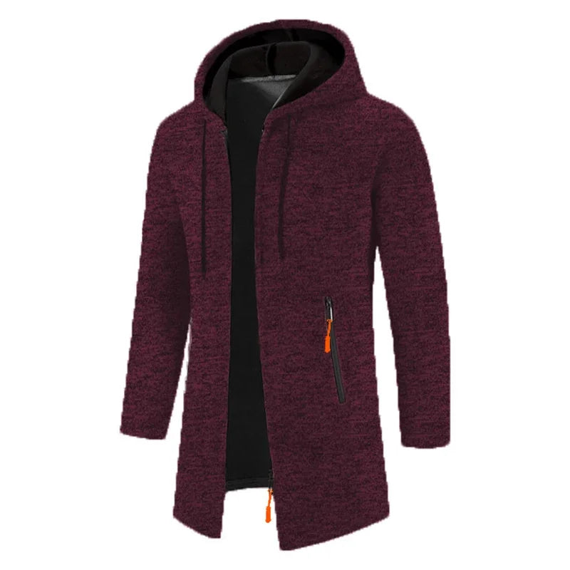 Manteau long homme style cardigan à capuche mélangée avec poches zippées