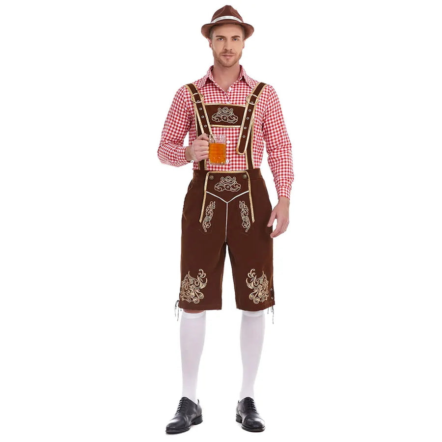 Costume bavarois homme short à bretelles chemise à carreaux Oktoberfest
