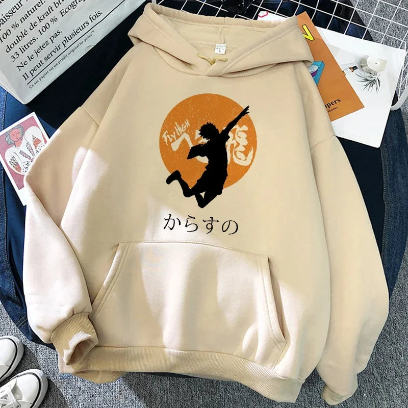 Unisex hettegenser med Haikyuu-grafikktrykk, avslappet stil
