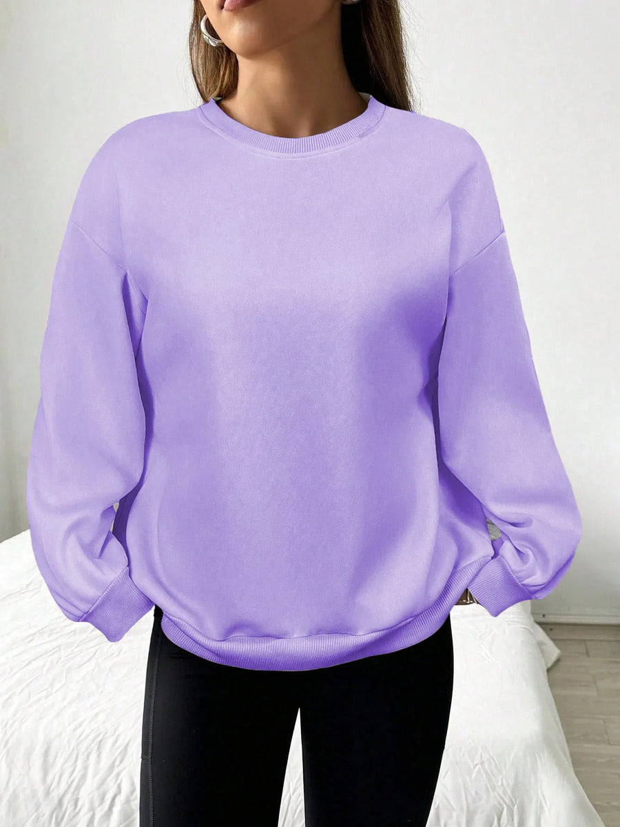 Women's Loose-Fit Light Gray Crew-Neck Long-Sleeve Sweatshirt