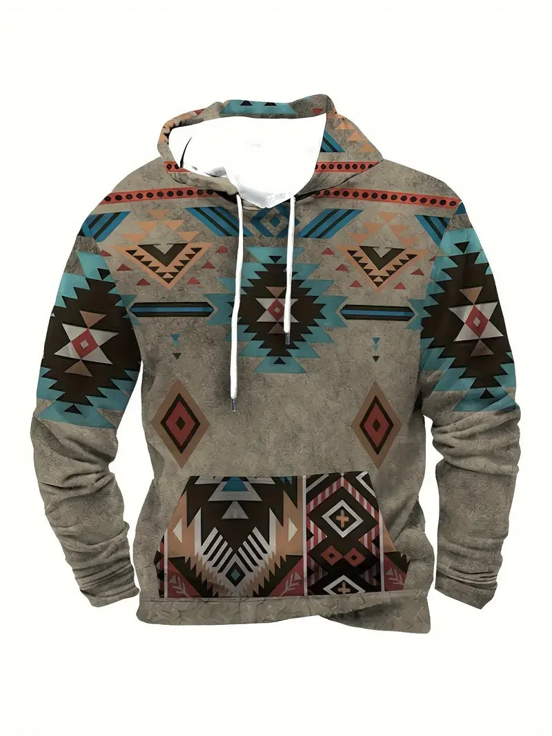 Sweat à Capuche Homme Motif Crâne de Taureau Tribal Vert Kaki