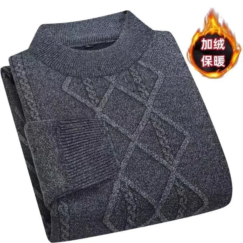 Jersey de cuello alto para hombre, de punto jaspeado con estampado de rombos