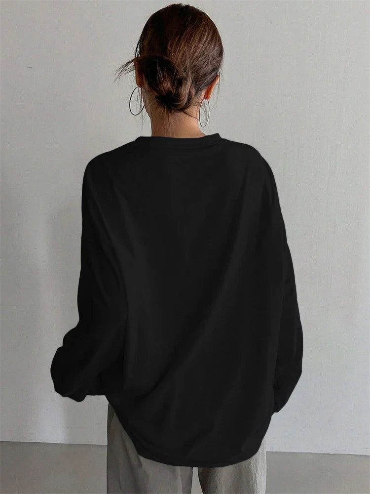 Damen-Oversize-T-Shirt mit langen Ärmeln, Rundhalsausschnitt und einfarbigem Design