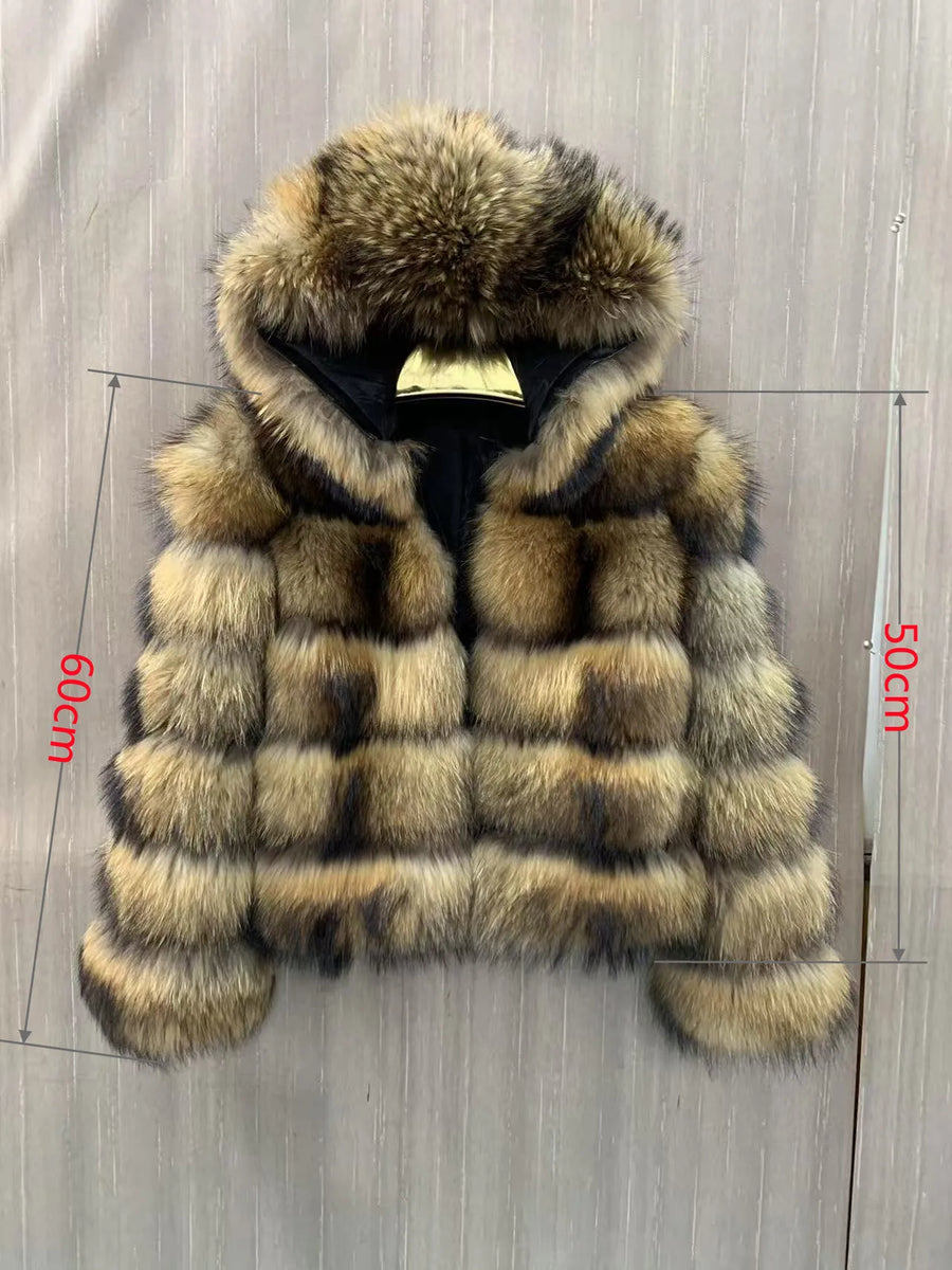 Manteau long à capuche aspect fourrure marron clair et foncé