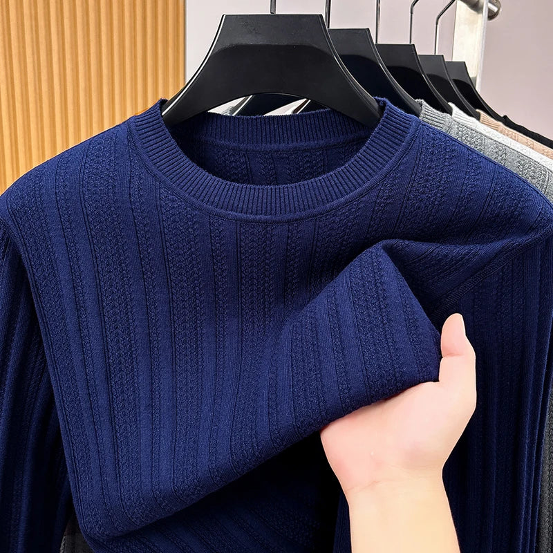 Pull léger homme col rond maille texturée gris clair uni