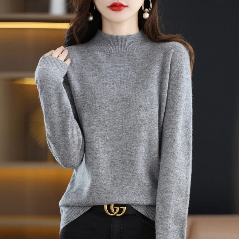 Pull col montant femme en maille douce, manches longues