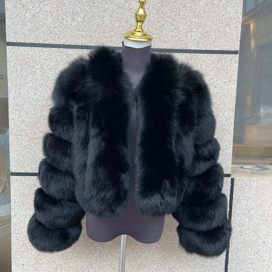 Veste courte femme à manches longues en fourrure douce aspect hiver chaud élégant blanc