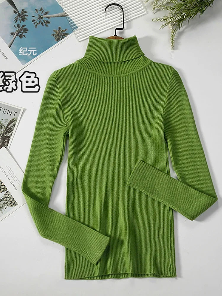 Damen-Rollkragenpullover aus Rippstrick mit langen Ärmeln, einfarbig