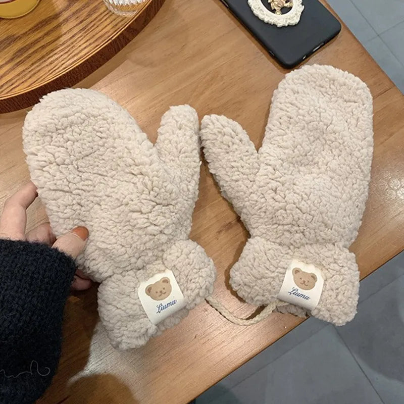 Mjuka vadderade nallebjörnsvantar för vintern, flera färger