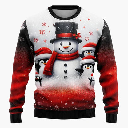 Unisex jultröja med fantasimotiv – Festlig scen med jultomte och snögubbe, perfekt för fester och presenter