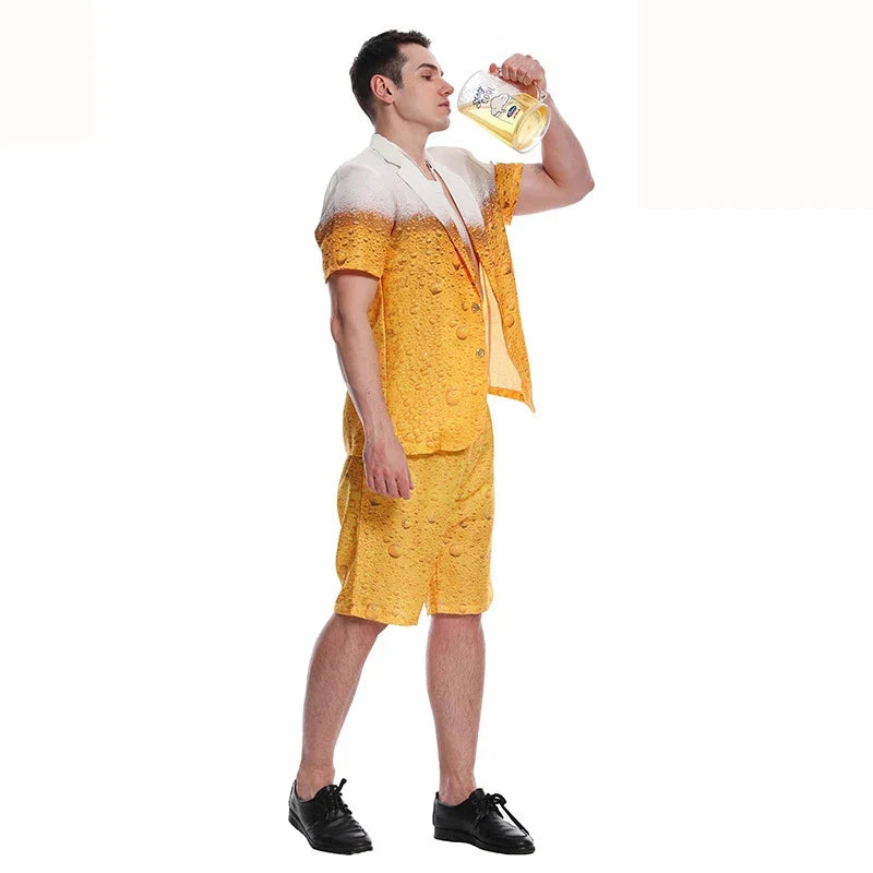Bierkostüm für Herren: Gelb-weiße Jacke mit Schaum-Motiven