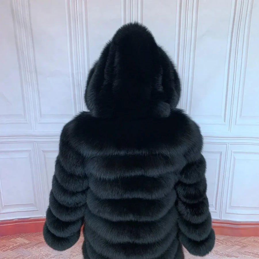 Manteau long à capuche en fourrure synthétique pour femme, style doudoune épaisse