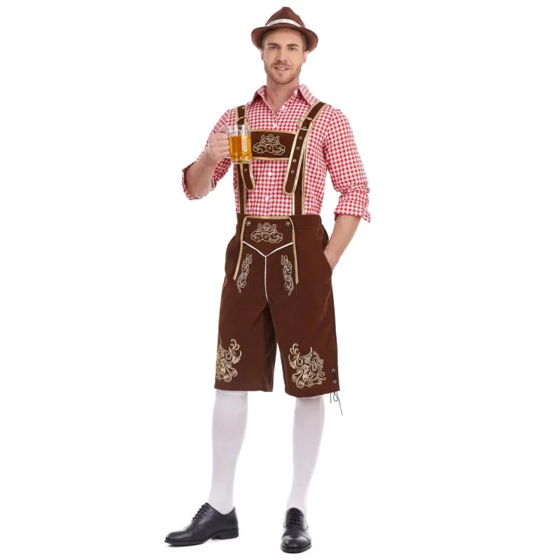 Costume bavarois homme short à bretelles chemise à carreaux Oktoberfest