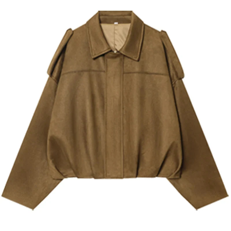 Veste courte bomber femme style décontracté coupe ample avec col classique et épaulettes plusieurs couleurs