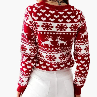 Maglione di Natale donna stile nordico con motivi di renne e fiocchi di neve – Ideale per l'inverno e le feste