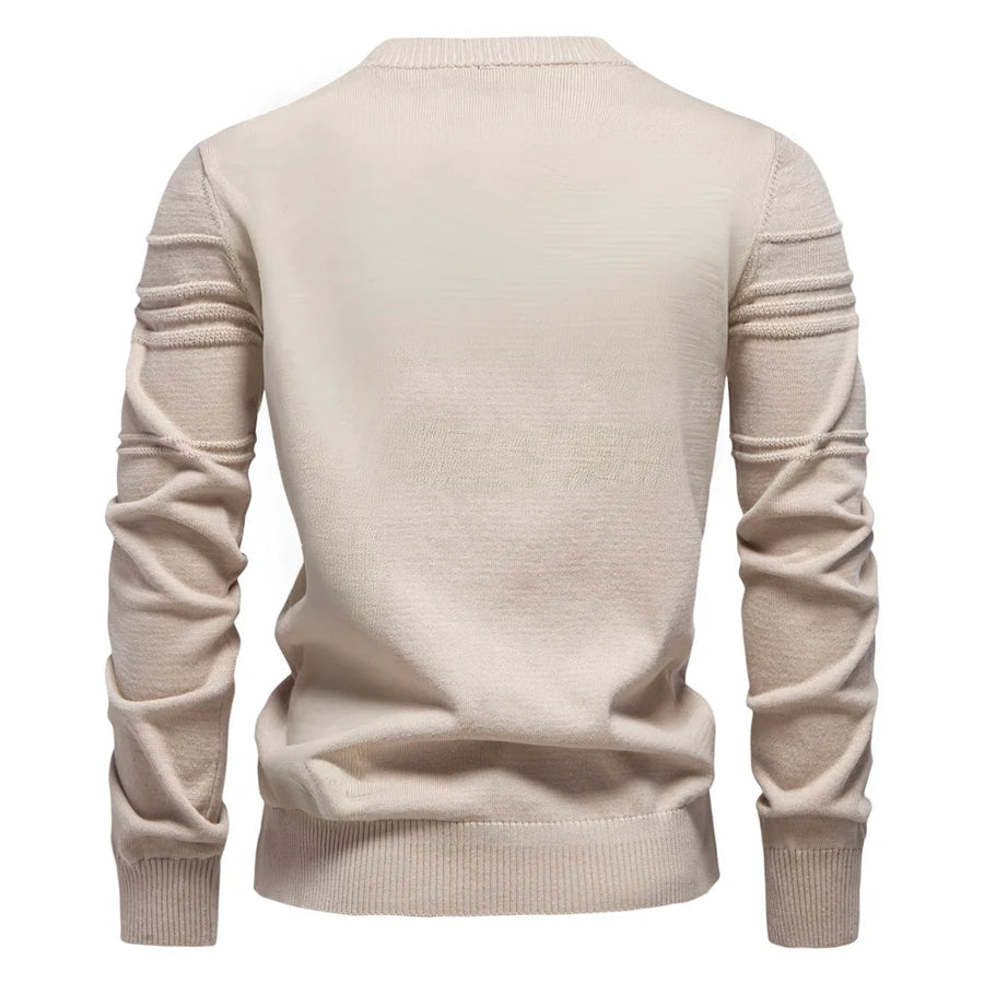 Suéter de hombre de cuello redondo, tejido con motivos texturizados, beige