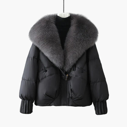 Zimowa damska kurtka z szerokim kołnierzem w eleganckim stylu na chłodne dni