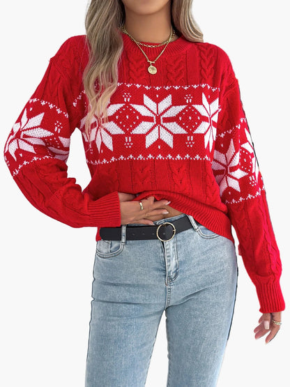 Damen Weihnachts-Pullover im nordischen Stil mit Schneeflockenmuster, ideal für Winter und Festtage