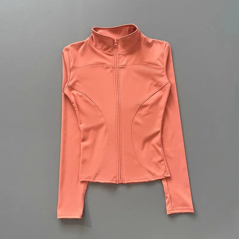 Chaqueta deportiva con cremallera para mujer, cuello alto, mangas largas y orificios para los pulgares, para entrenar