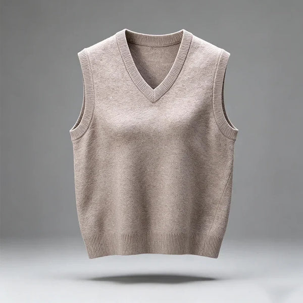 Gilet sans manches homme col V tricoté côtelé couleur unie