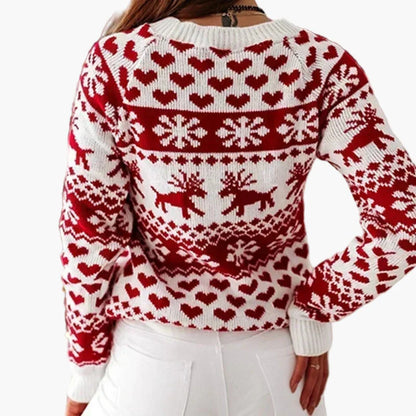 Maglione di Natale donna stile nordico con motivi di renne e fiocchi di neve – Ideale per l'inverno e le feste