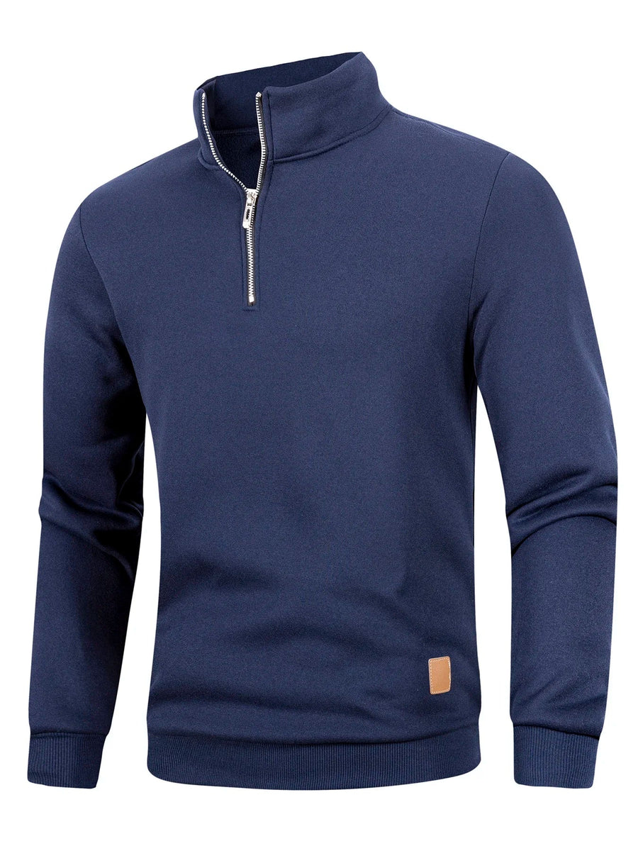 Men's Zip-Up Stand-Up Collar Long-Sleeve Sweater – Thick Solid-Color Knit