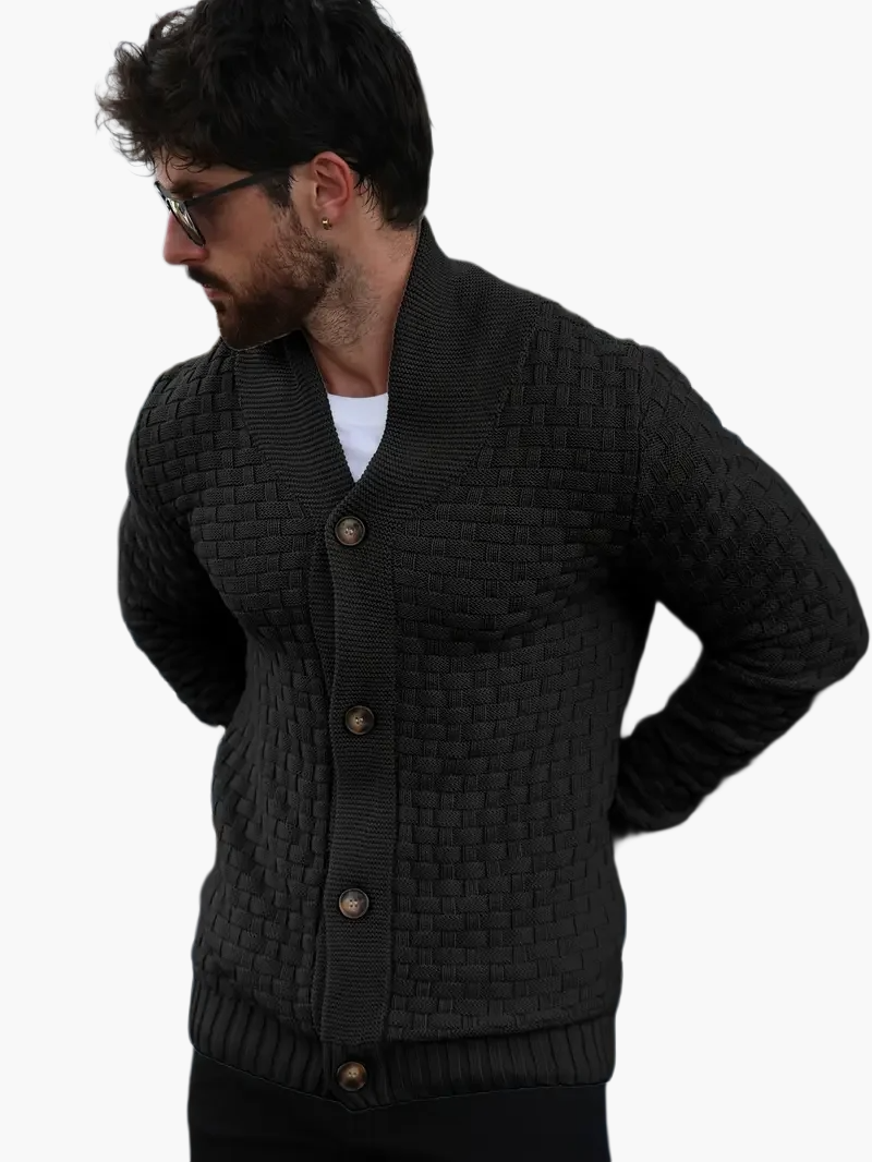 Herrecardigan med sjalskrage, strikket i casual stil for urban og elegant look