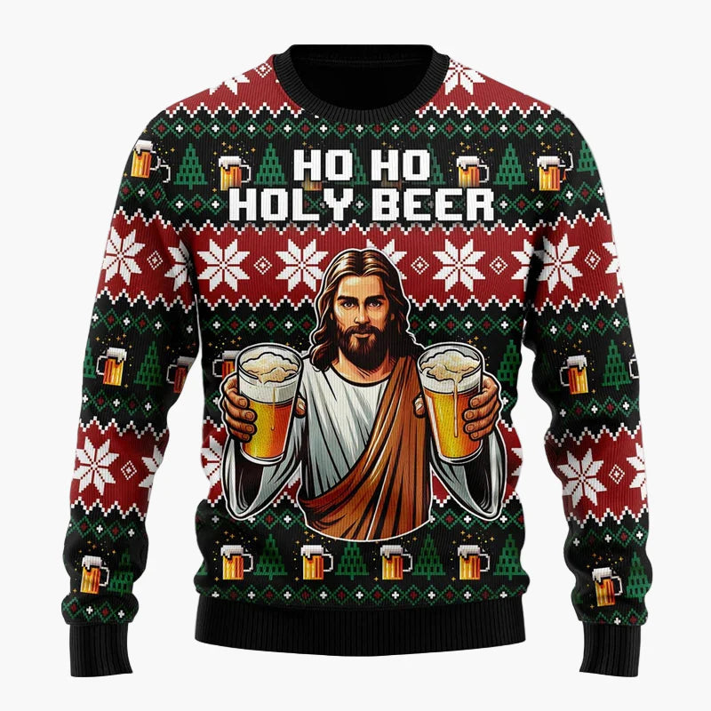 Pull de Noël Homme Style Humoristique Santa Beer - Idéal Fêtes et Cadeaux