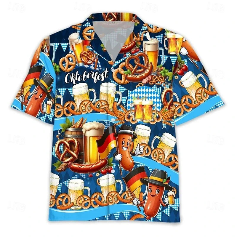 Fantasie-Hawaiihemd im Oktoberfest-Stil mit kurzen Ärmeln für Herren