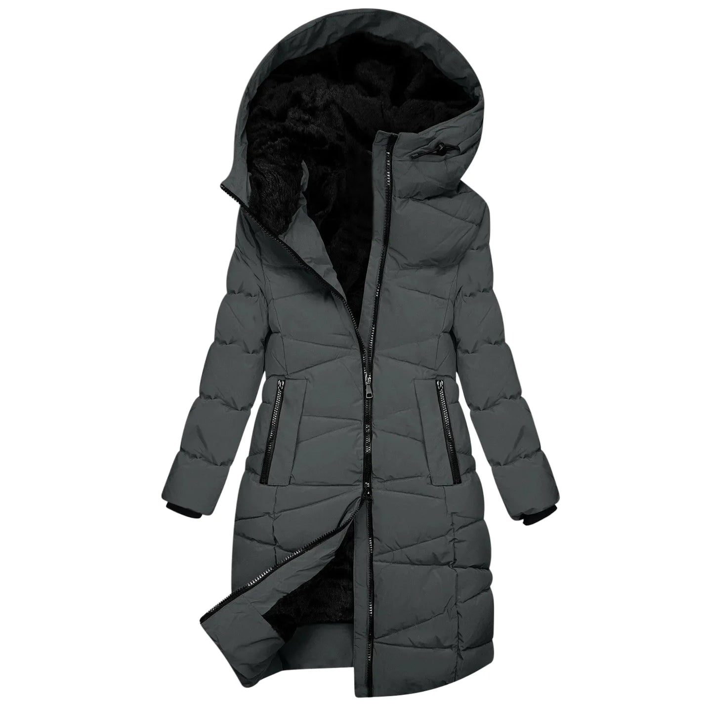Lange winterjas voor dames - Gewatteerde donsjas met capuchon, winddicht, chique en casual stijl