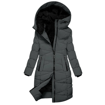 Lange winterjas voor dames - Gewatteerde donsjas met capuchon, winddicht, chique en casual stijl