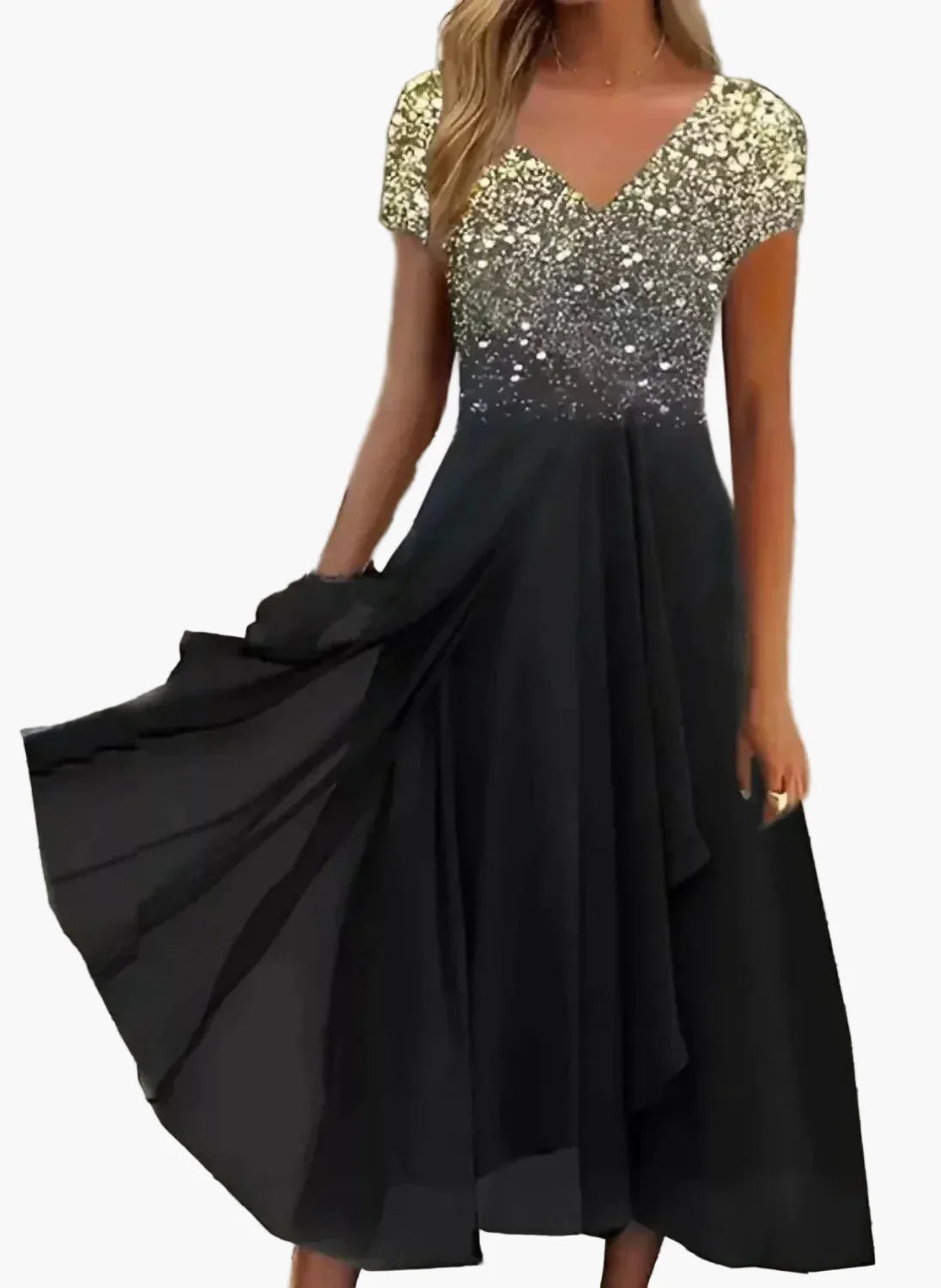 Robe élégante femme soirée chic à fleurs dégradées style moderne