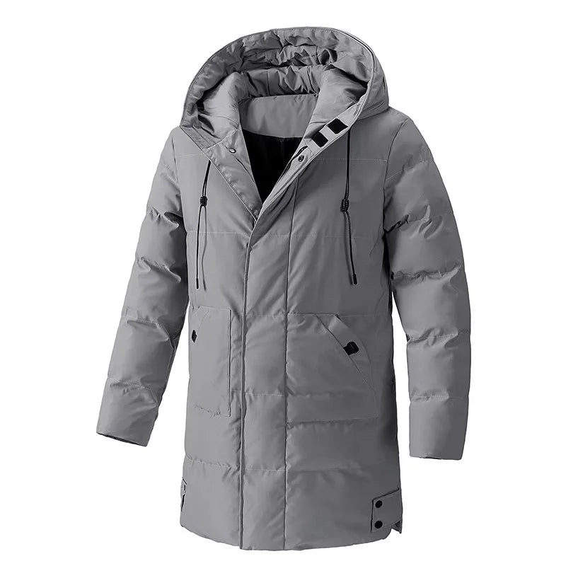 Piumino lungo da uomo trapuntato e casual con cappuccio