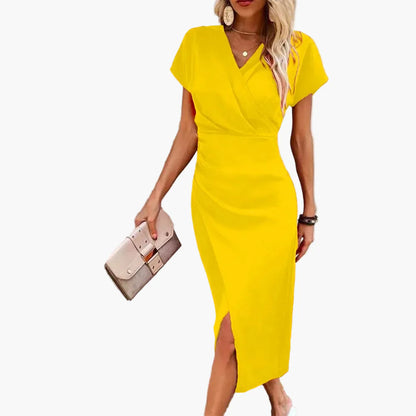 Robe Midi Élégante à Manches Courtes pour Femme Style Croisé Décontracté Idéale pour Soirée ou Bureau