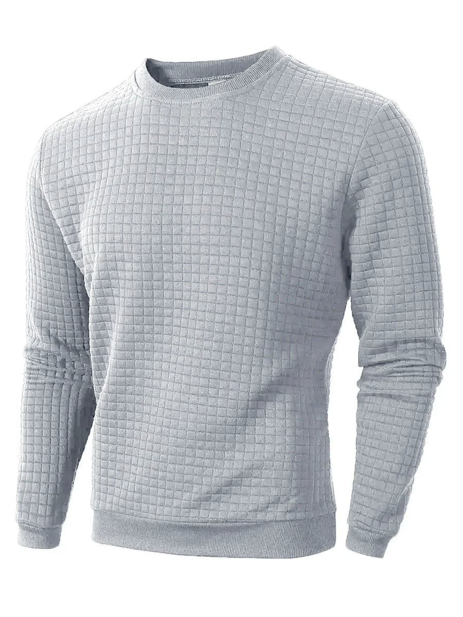 Maglione da uomo a girocollo e maniche lunghe, con texture a quadri trapuntati blu navy