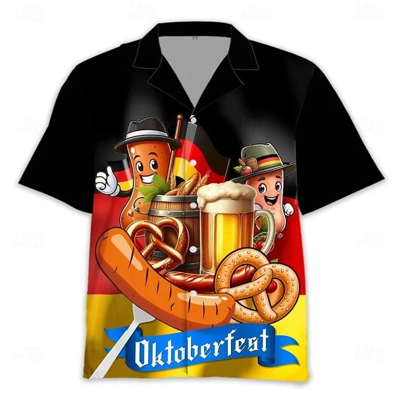 Fantasie-Hawaiihemd im Oktoberfest-Stil mit kurzen Ärmeln für Herren