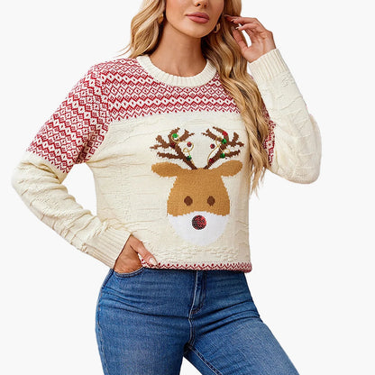 Damen-Weihnachtspullover mit skandinavischen Mustern und langen Ärmeln, festlicher Stil für Winter und Feste