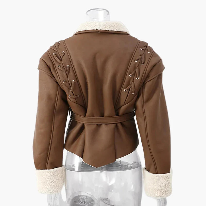 Chaqueta de invierno para mujer estilo aviador con cuello chal y cinturón – Elegancia casual para tiempo frío