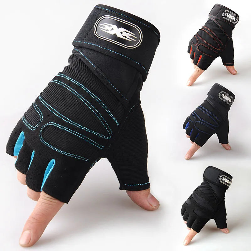 Fingerlose Fitnesshandschuhe mit Handgelenkstütze in Schwarz und Blau