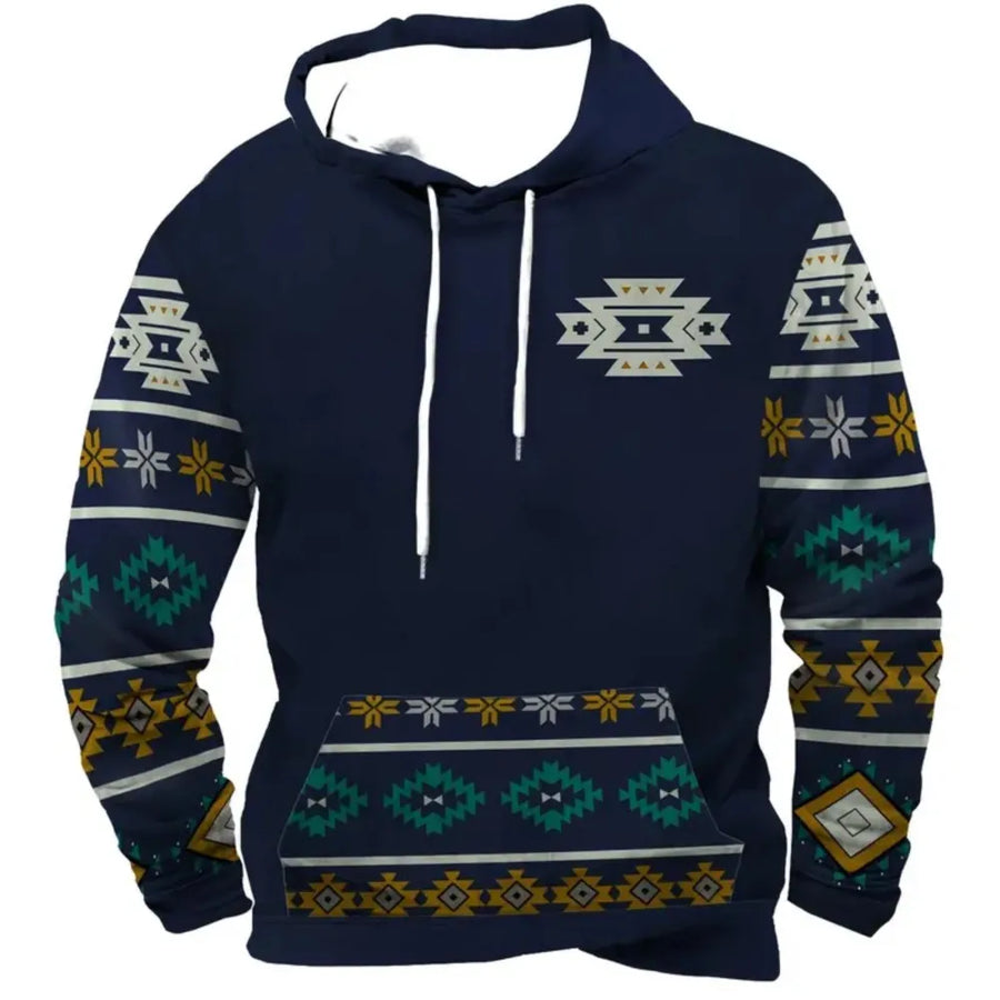 Sweat à Capuche Homme Motif Crâne de Taureau Tribal Vert Kaki