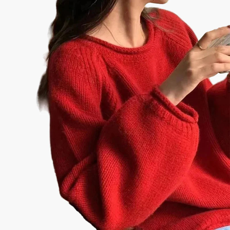 Afslappet trøje til kvinder med rund hals og puffede ærmer, ideel til hverdag