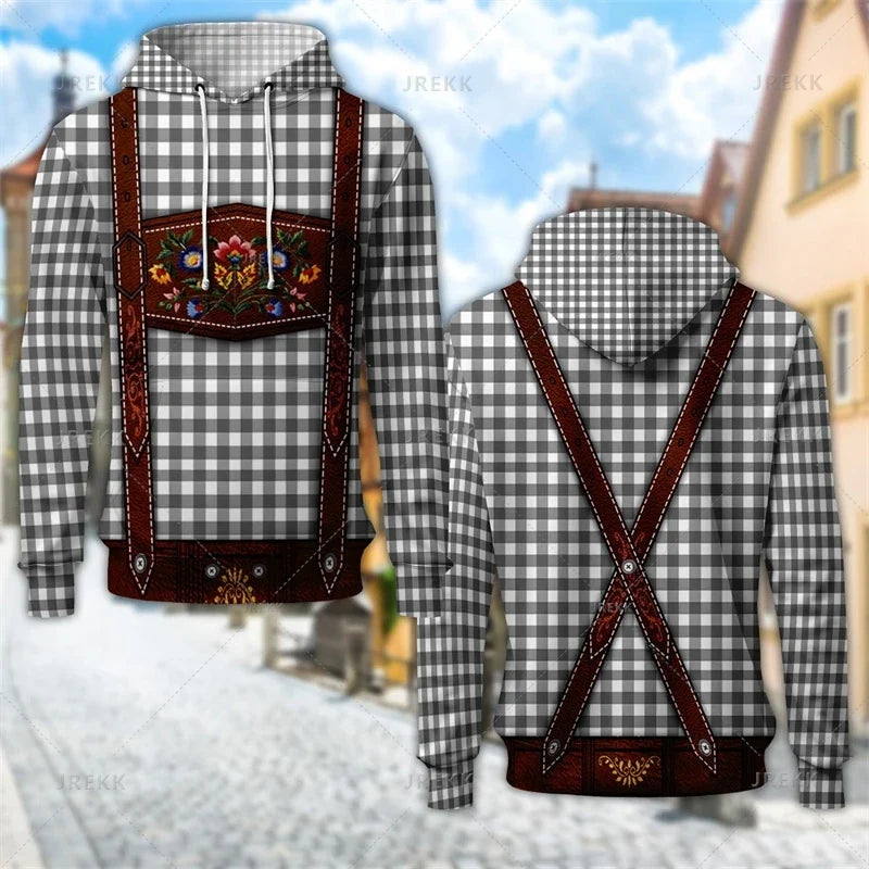 Unisex hættetrøje med print af seler og bayersk eller ternet mønster