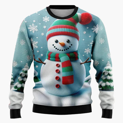 Unisex jultröja med fantasimotiv – Festlig scen med jultomte och snögubbe, perfekt för fester och presenter