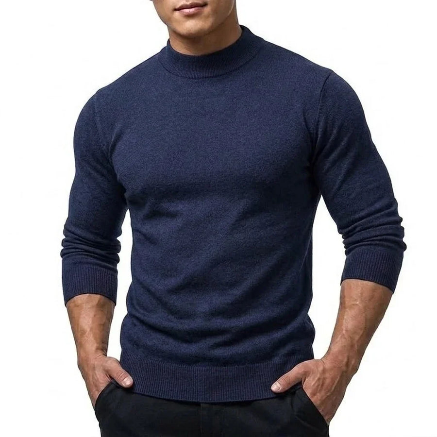 Maglione da uomo a collo alto, maniche lunghe, lavorazione fine, tinta unita